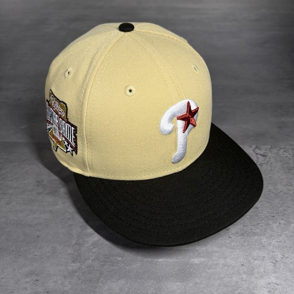 Hat Club Philadelphia Phillies New Era Cap 7 3/8 Khaki Tan Vegas Black Gold‎
